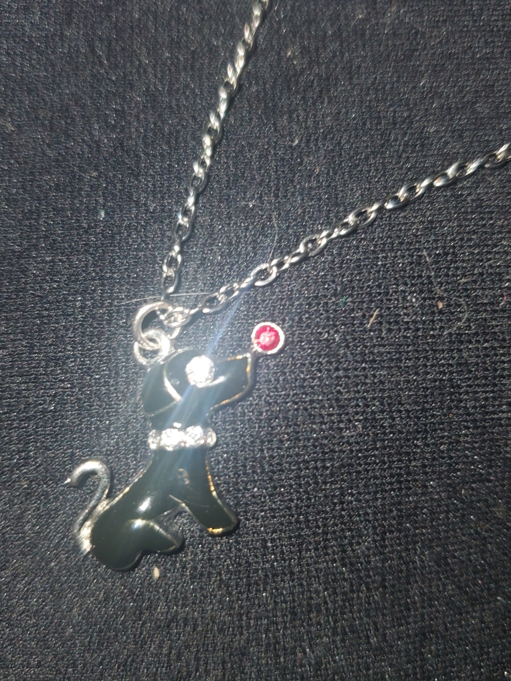 Black Puppy Pendant Necklace with Red Accent Stone